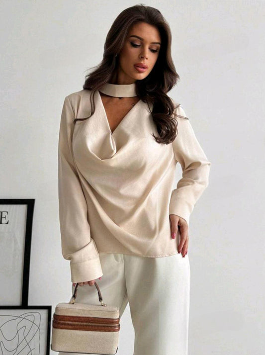 CHEMISE BEIGE COL VOLANT