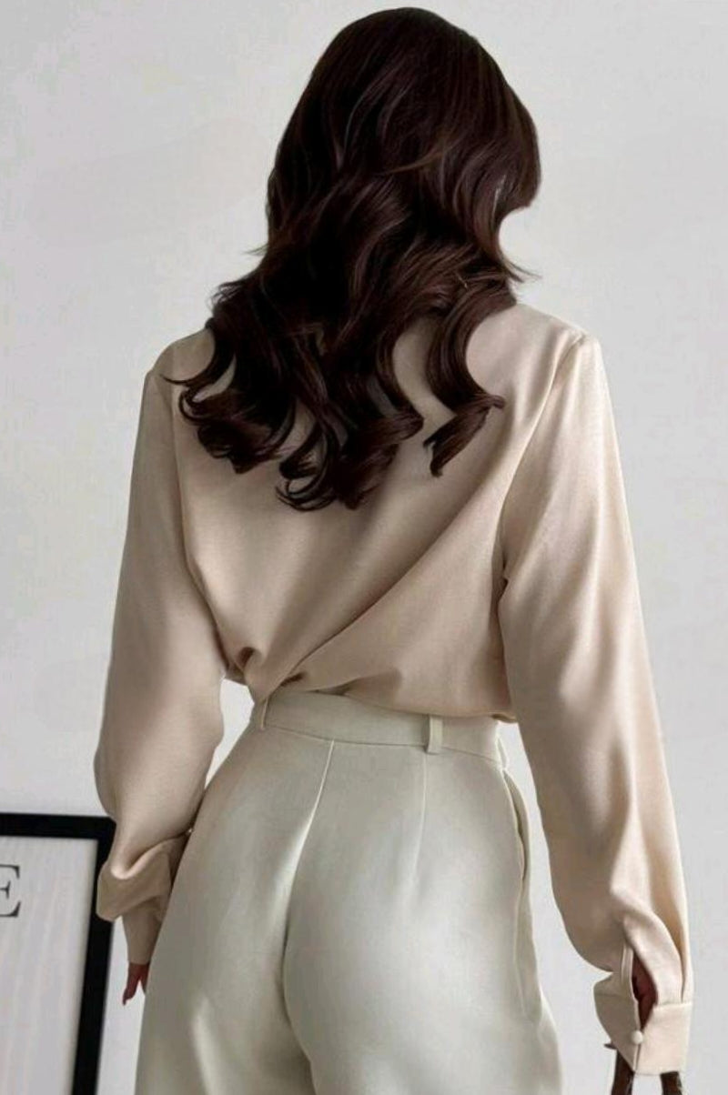 CHEMISE BEIGE COL VOLANT